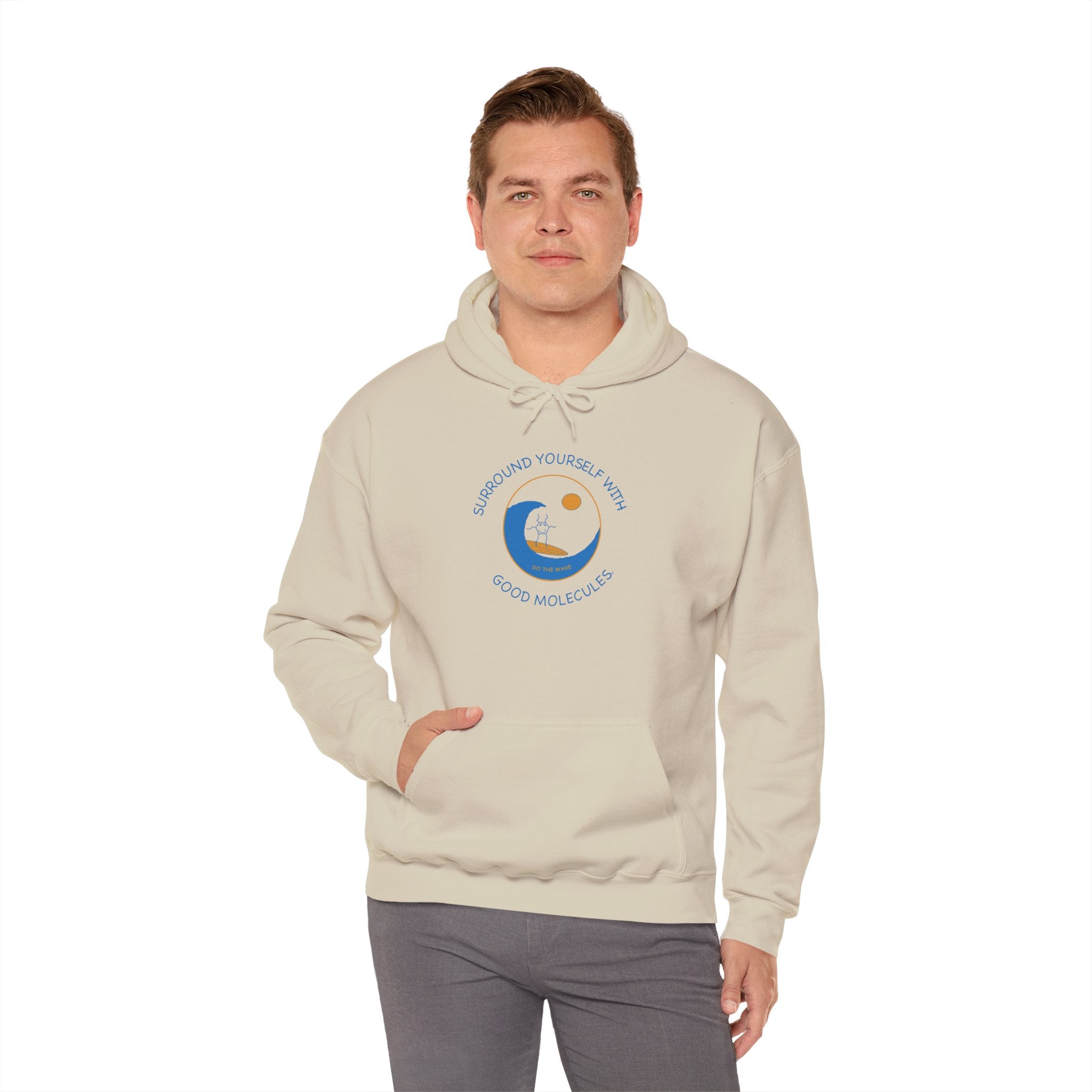 Hoodie — “Surround Yourself With Good Vibes” Crescent Moon Comfort Pullover